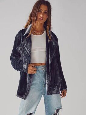 We The Free, Free People | Crushed Velvet Moto Jacket | NWT | Retail $248